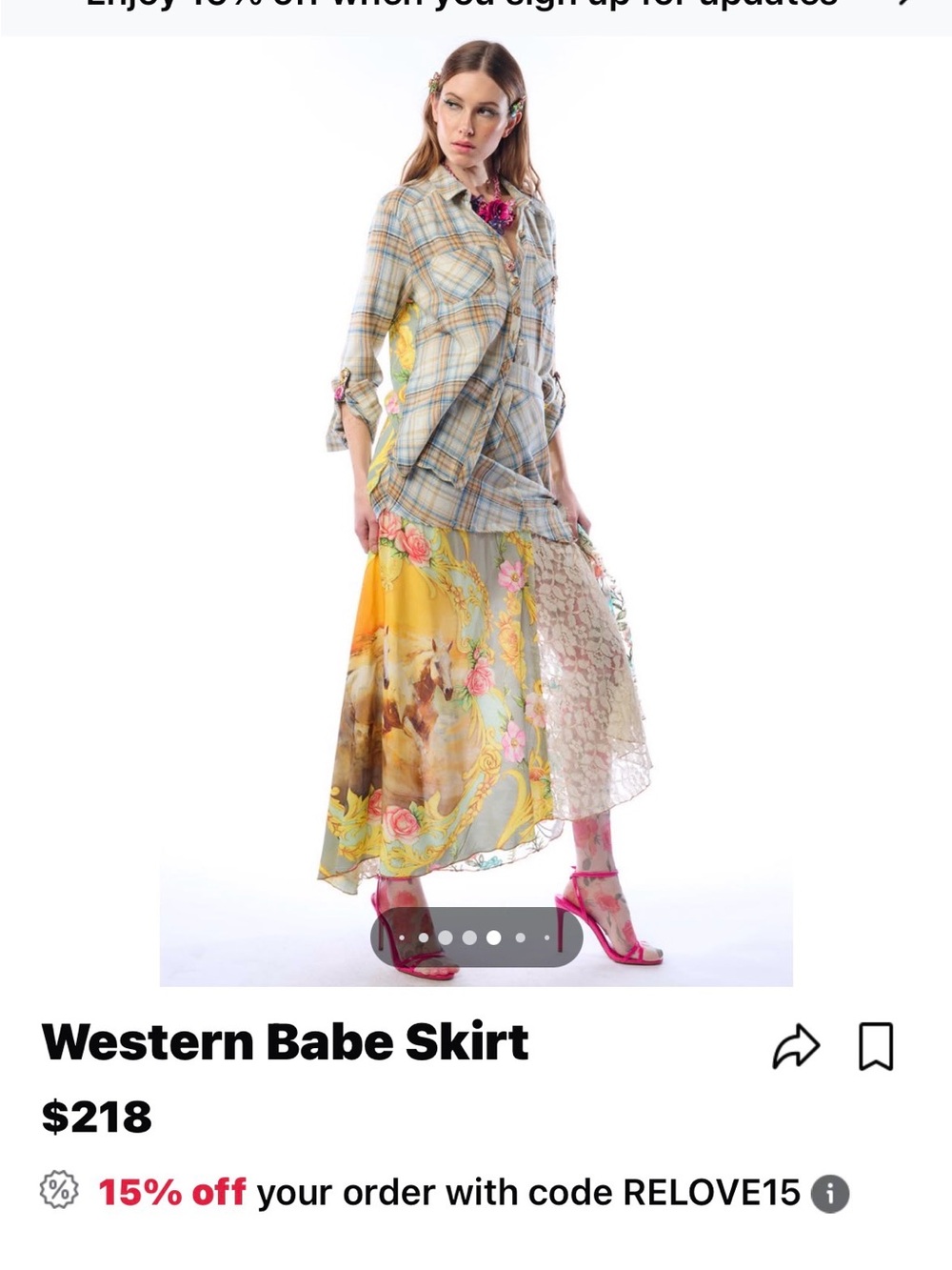 Aratta Yellow horse & Floral & Lace Panel Maxi Skirt